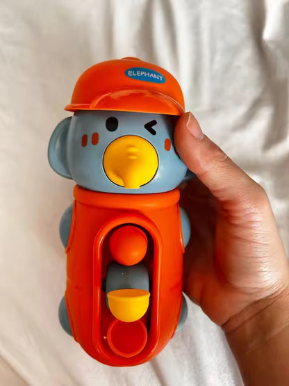 Children’s Spinning Bath Friends attached to the bathtub wall, demonstrating easy installation and engaging water flow features that turn bath time into an exciting sensory experience for babies and toddlers.