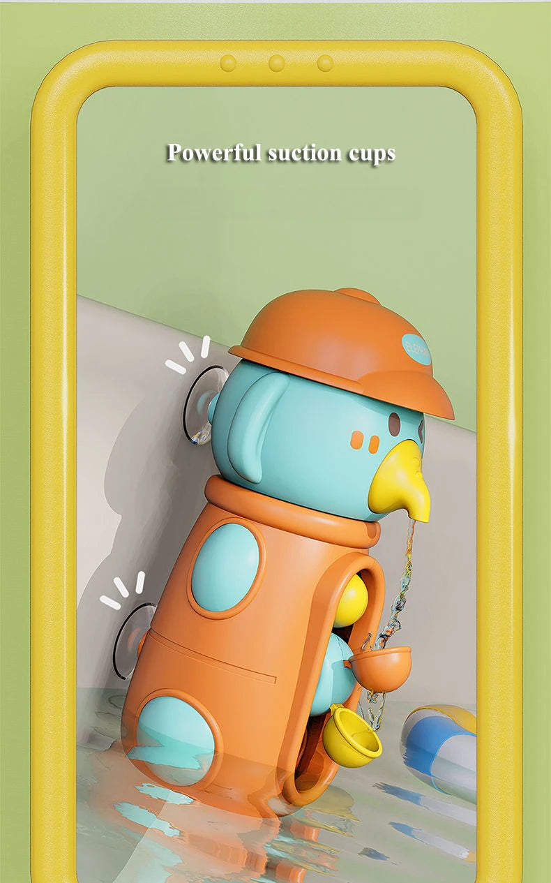 Children’s spinning bath toys set with duck and elephant design for fun water play and sensory learning.