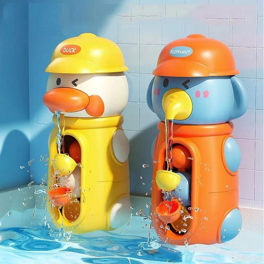 Children’s Spinning Bath Friends attached to the bathtub wall, demonstrating easy installation and engaging water flow features that turn bath time into an exciting sensory experience for babies and toddlers.