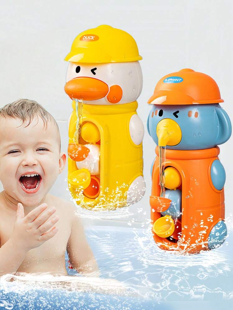 Children’s Spinning Bath Friends attached to the bathtub wall, demonstrating easy installation and engaging water flow features that turn bath time into an exciting sensory experience for babies and toddlers.
