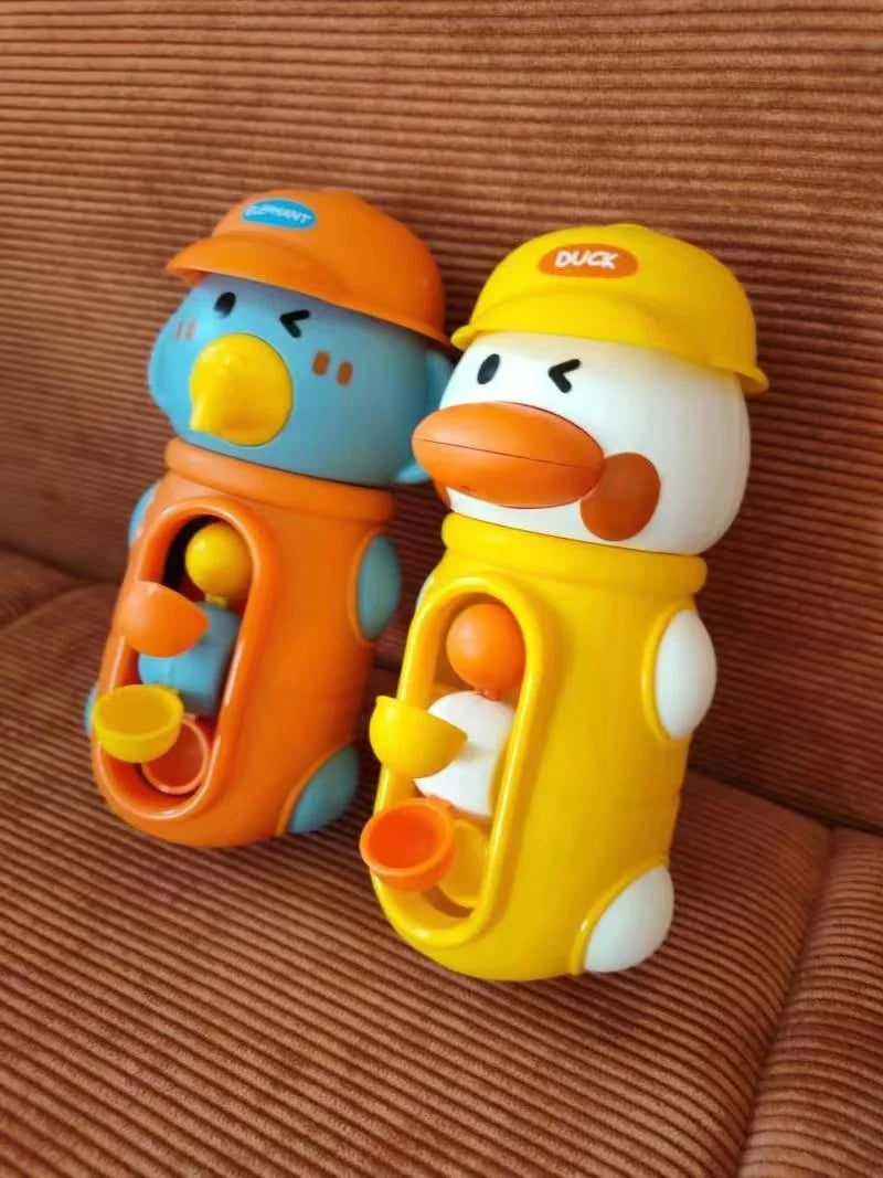 Children’s spinning bath toys set with duck and elephant design for fun water play and sensory learning.