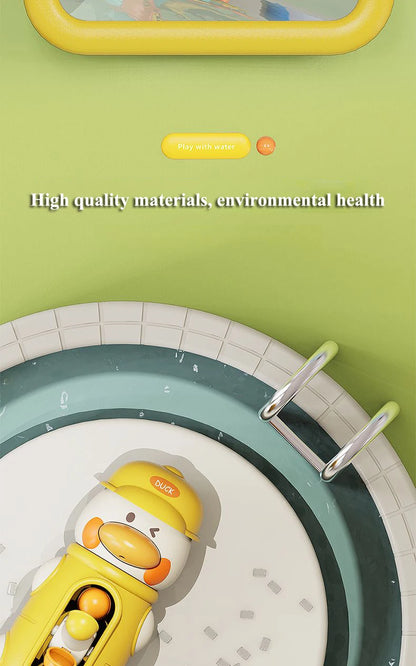 Children’s spinning bath toys set with duck and elephant design for fun water play and sensory learning.